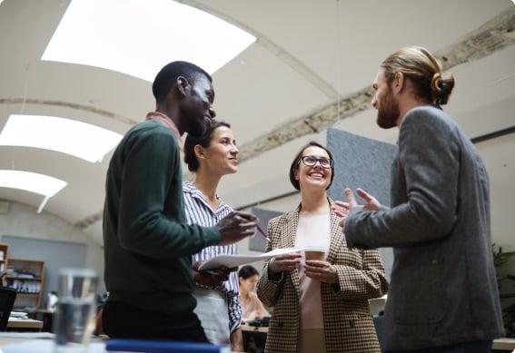 a group of people talking