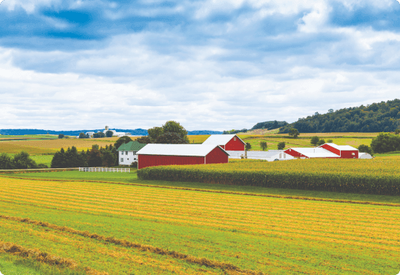 a farm with a few buildings