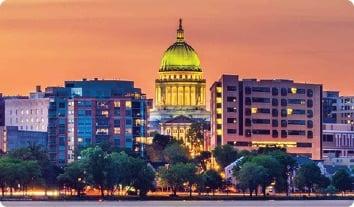 a city with a domed building