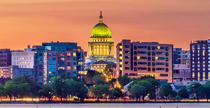 a city with a domed building